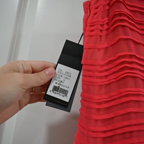 Tadashi Shoji Size 12 Coral Textured One Shoulder Knee Length Dress NWT - Picture 4 of 11